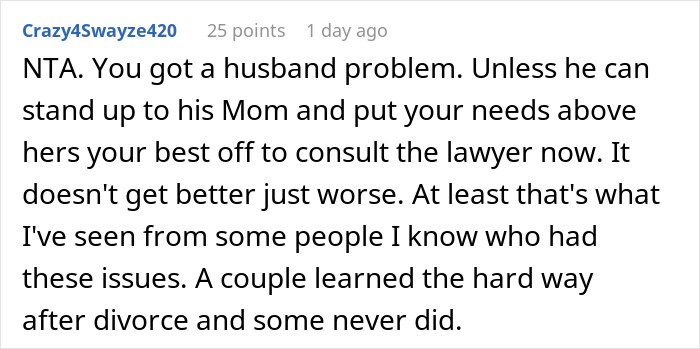 Reddit comment discussing issues with mother-in-law spying and the need to disable baby cam access for privacy.