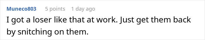 Screenshot of a work chat showing a comment about a toxic newbie spreading lies and causing trouble with HR.