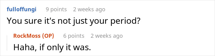 Screenshot of an online conversation where a woman&rsquo;s chronic pain is dismissed as dramatic until her husband confirms it.