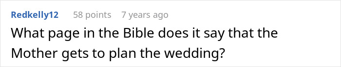 Comment about the bride&rsquo;s mother planning the wedding, highlighting chaos and crime scene at the wedding event.
