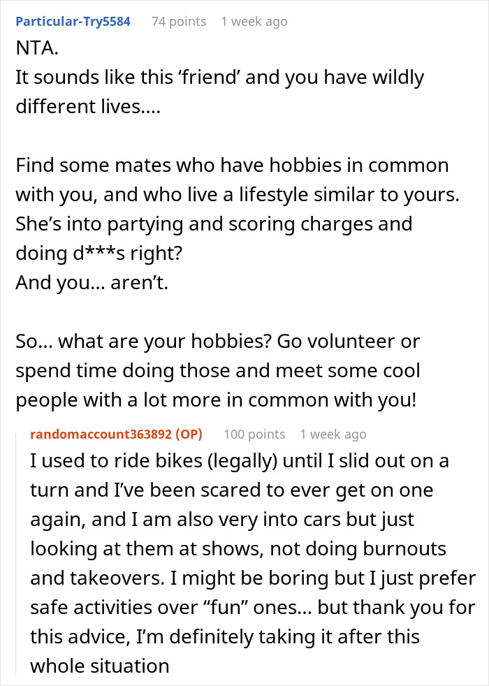 Screenshot of an online discussion about a teen confused why she&rsquo;s not welcome at her best friend&rsquo;s door at 4 AM.