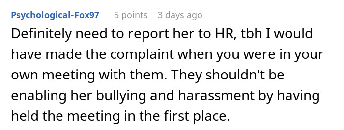 Screenshot of a forum comment discussing reporting a person to HR for not inviting a coworker to a wedding.