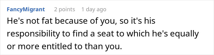 Comment on Reddit thread showing a user standing up to train bully, who reacts by huffing and puffing in frustration.