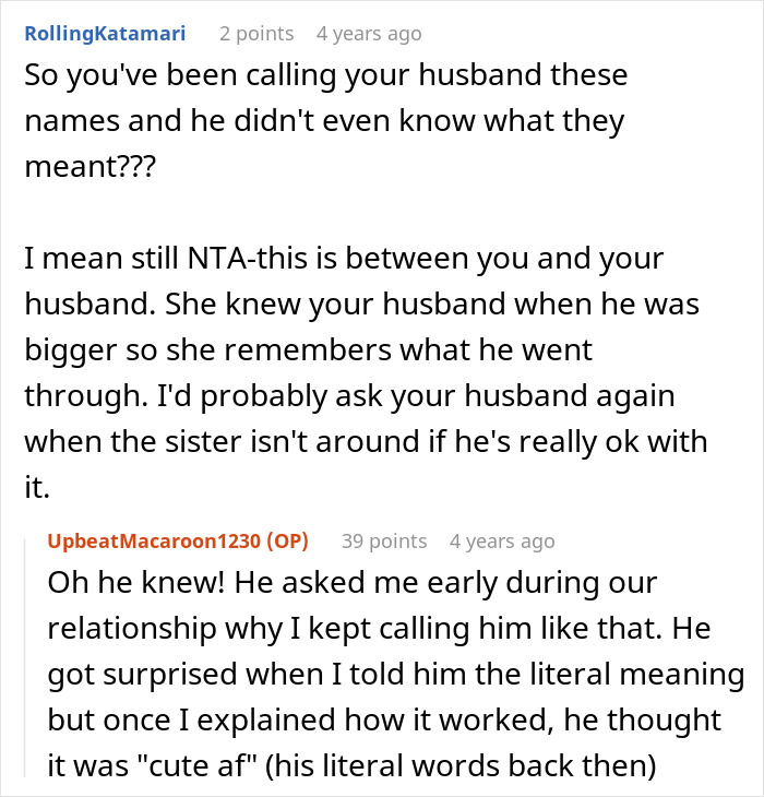 Screenshot of an online discussion showing a woman shocked to hear the cruel nicknames her brother’s wife uses. Screenshot of an online discussion showing a woman shocked to hear the cruel nicknames her brother’s wife uses.