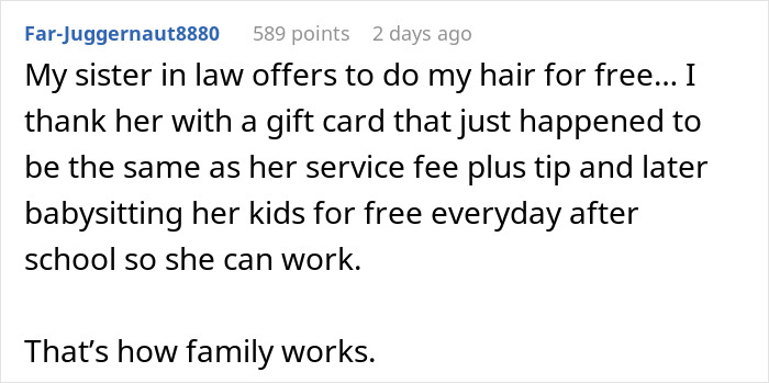 Comment about free salon service marriage and family support with hair care and babysitting exchanges. Comment about free salon service marriage and family support with hair care and babysitting exchanges.