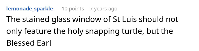 Chat message alt text: online comment about a stained glass window in St Louis featuring a snapping turtle and the Blessed Earl