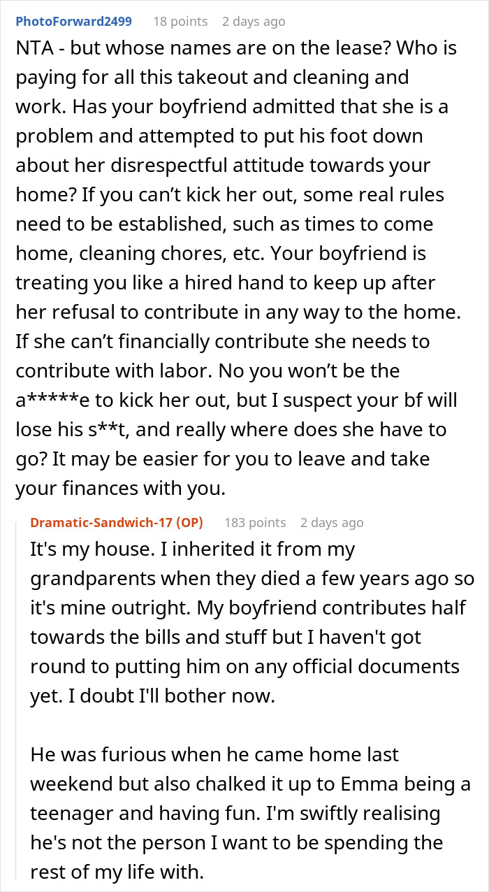 Woman agrees to temporary houseguest, ends up cleaning parties and missing £4.2K in payments, struggling with chores and finances. Woman agrees to temporary houseguest, ends up cleaning parties and missing £4.2K in payments, struggling with chores and finances.