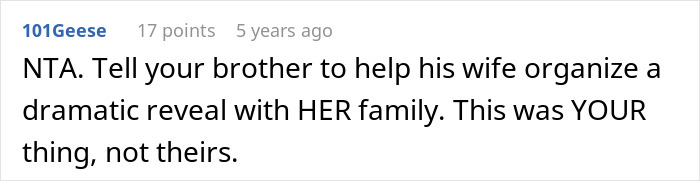 Screenshot of an online comment discussing a woman seeking family support after devastating news but facing drama from her sister-in-law.