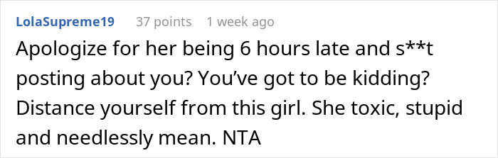 Screenshot of a Reddit comment discussing a teen showing up at her best friend&rsquo;s door confused about being unwelcome.