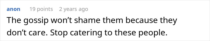Comment about family treats wedding as a convenient time to celebrate others&rsquo; occasions with a critical tone.