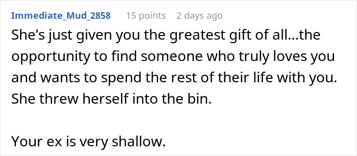 Comment text about a heartbreak proposal where the girlfriend wants a rich husband, not a hardworking partner. Comment text about a heartbreak proposal where the girlfriend wants a rich husband, not a hardworking partner.