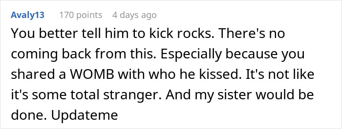 Comment expressing shock and betrayal about a fianc&eacute;&rsquo;s secret involving the bride&rsquo;s twin sister and shared past.