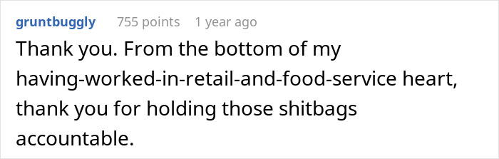 Comment expressing gratitude for holding parents accountable after leaving kid unattended in pet store causing damages.