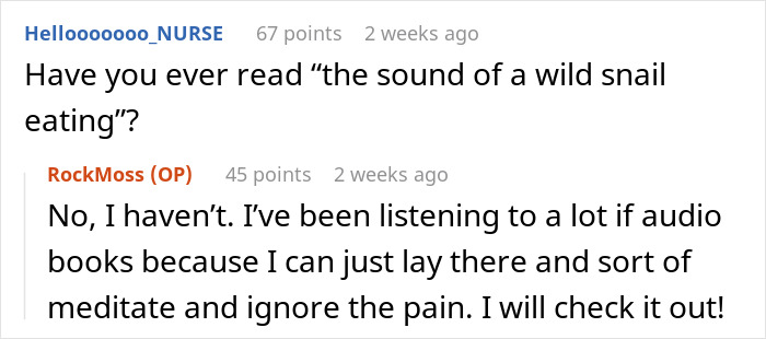 Online discussion showing a woman&rsquo;s chronic pain dismissed as dramatic until her husband confirms it to doctors.