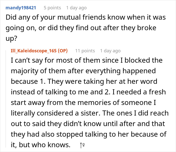 Reddit comments discussing betrayal and giving an ex-best friend a taste of her own medicine after friendship fallout. - 28