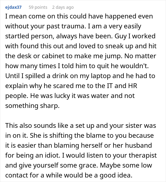 Comment discussing a prank involving a slipped knife leading to an ER visit and warning about sharp objects in jokes.