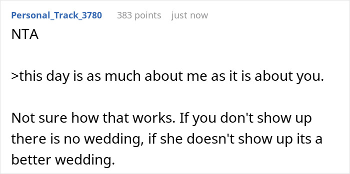 Screenshot of an online discussion where the bride&rsquo;s mom threatens to skip the wedding over wearing a white gown.