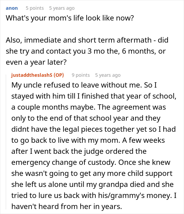 Reddit text conversation about a mom telling her teen son to leave home and the regret that followed. - 32