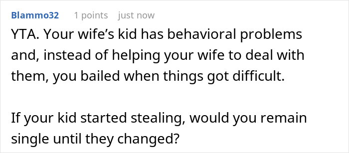 Comment discussing a man who refuses to let his wife&rsquo;s daughter live with his kids, leading to marriage issues.