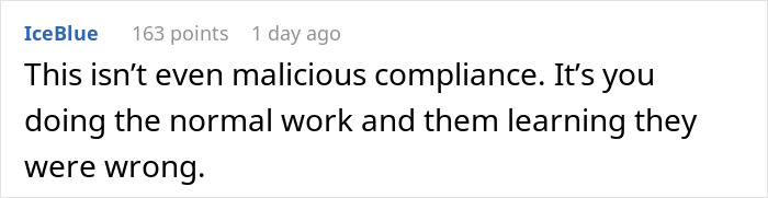 Screenshot of a comment explaining a manager calling a woman useless at work but ending up getting schooled.