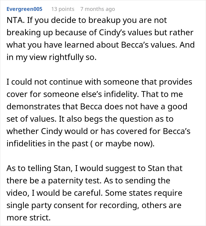 Comment discussing a lady planning to pass off affair pregnancy as boyfriend’s, with bestie’s boyfriend considering exposing her. Comment discussing a lady planning to pass off affair pregnancy as boyfriend’s, with bestie’s boyfriend considering exposing her.