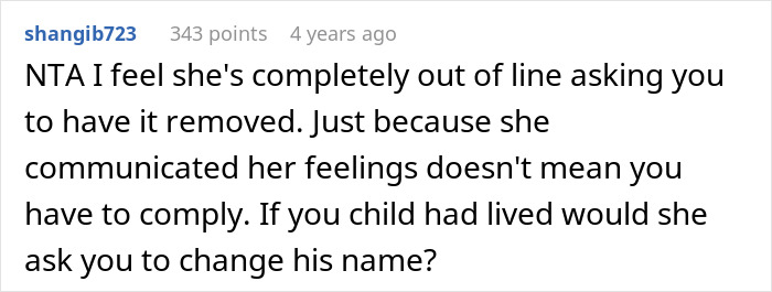 Text message conversation about a man refusing to remove a tattoo of his late son&rsquo;s name despite his girlfriend saying it&rsquo;s a trigger.