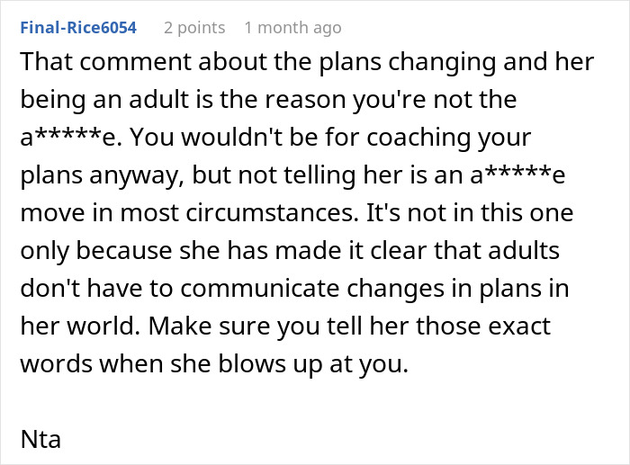 Screenshot of a Reddit comment discussing an adult sister hijacking a road trip and expecting babysitting. Screenshot of a Reddit comment discussing an adult sister hijacking a road trip and expecting babysitting.