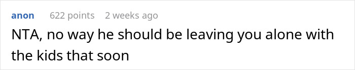 Comment discussing a man asking his wife&rsquo;s permission to travel alone right after her scheduled C-section.