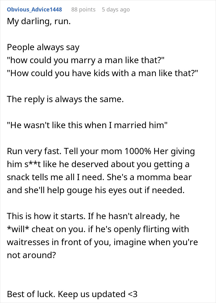 Text post with advice warning about signs a husband has become a different person since their wedding, urging caution and support from family.