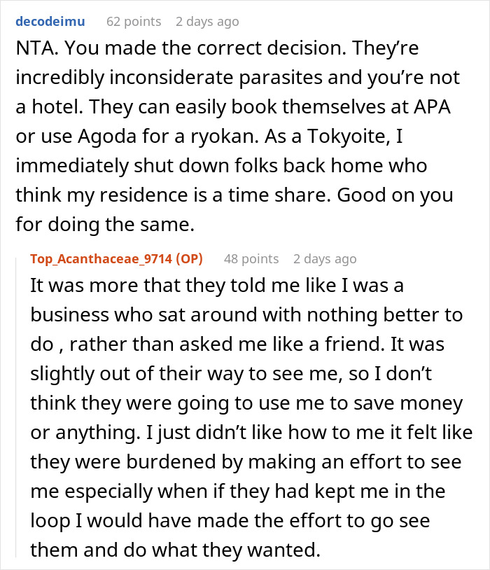 Forum discussion about woman telling friends she is not a hotel after being barely included in trips and plans. Forum discussion about woman telling friends she is not a hotel after being barely included in trips and plans.