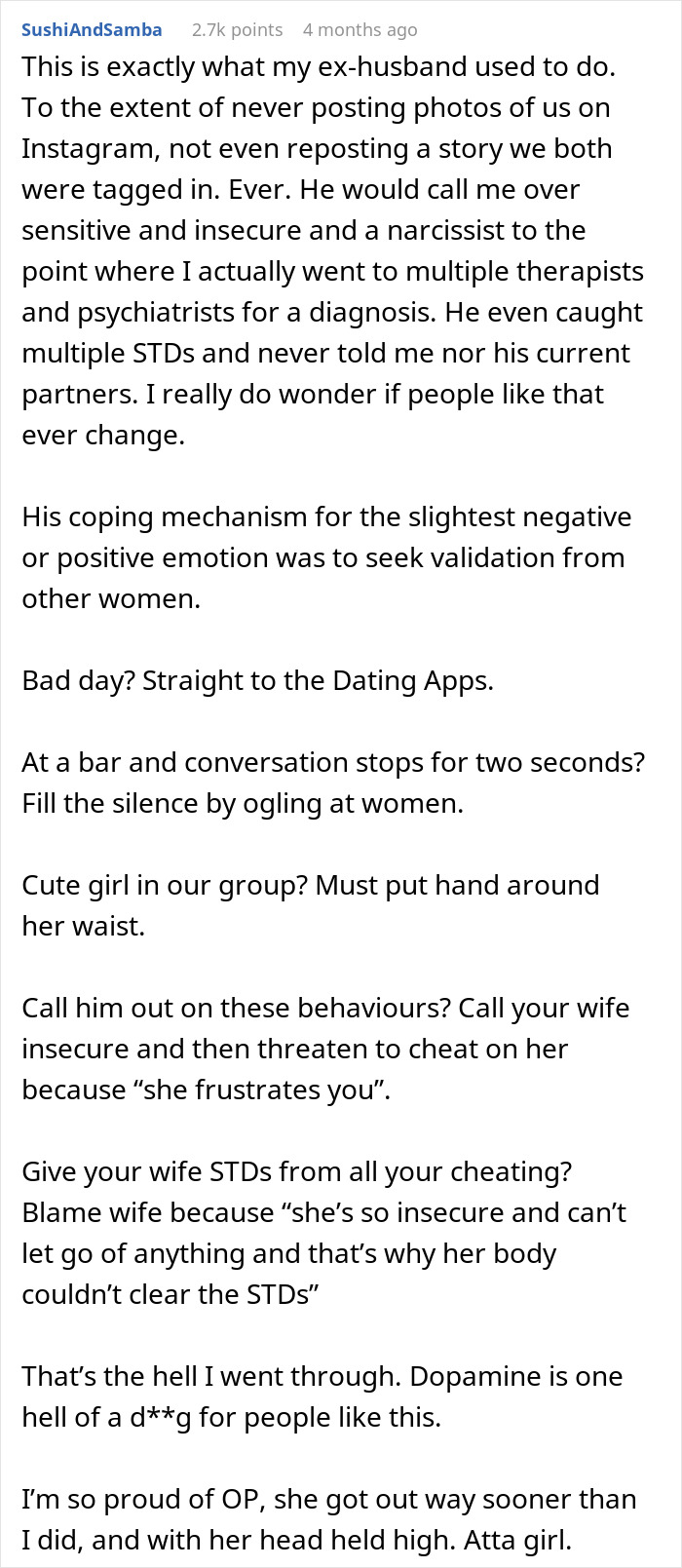 Comment describing a man who pretends to be single at a party and makes dumb excuses when confronted by his girlfriend.