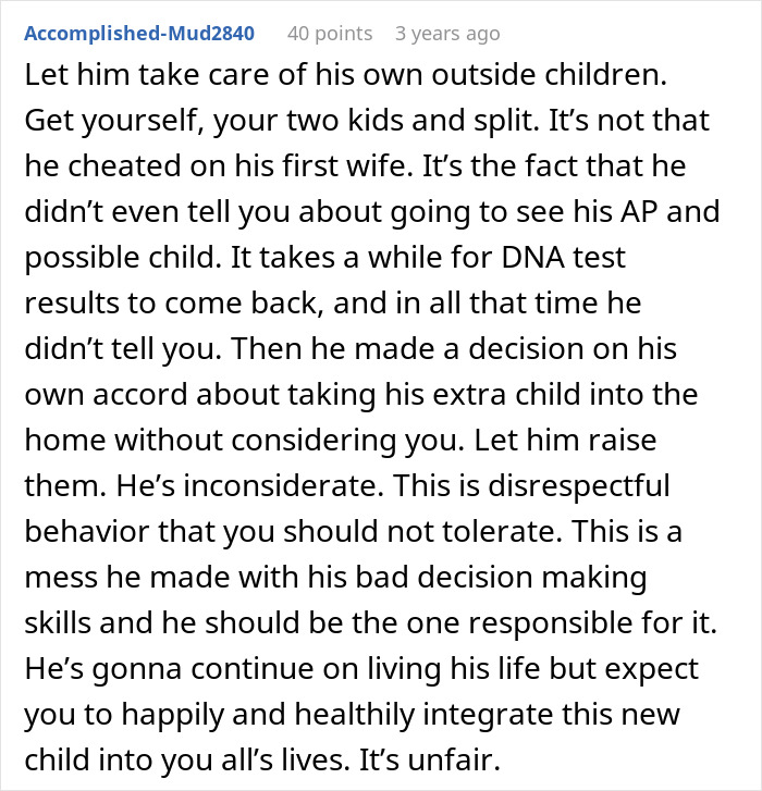 Comment about man promising wife a quiet life with two kids, then adding a bonus stepdaughter at home, causing wife to be mad.
