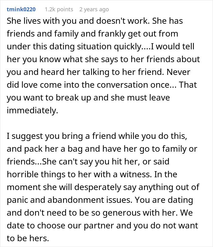 Comment advising to leave a destitute fiancé in a troubled relationship with safety and support precautions. Comment advising to leave a destitute fiancé in a troubled relationship with safety and support precautions.