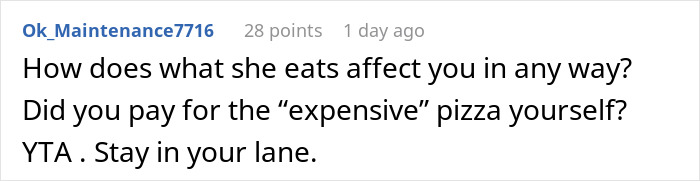 Commenter questions how a worker's call-out of a gluten-free colleague at a pizza party is relevant or justified. Commenter questions how a worker's call-out of a gluten-free colleague at a pizza party is relevant or justified.
