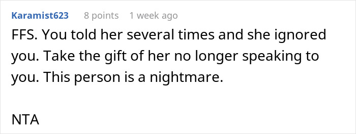 Screenshot of an online comment about a woman frustrated with her coworker taking her food without permission.