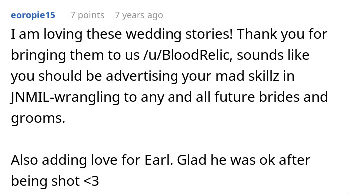 Comment about chaotic wedding turning into a crime scene with bride&rsquo;s mother involved and jailed.
