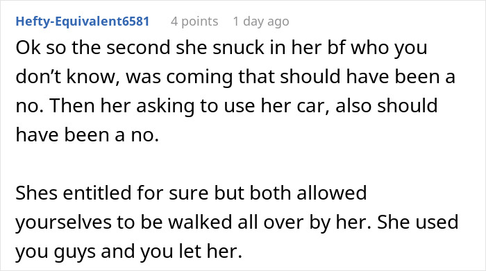 Screenshot of an online comment discussing a couple regretting hosting an old friend due to wild requests and boundary issues. Screenshot of an online comment discussing a couple regretting hosting an old friend due to wild requests and boundary issues.