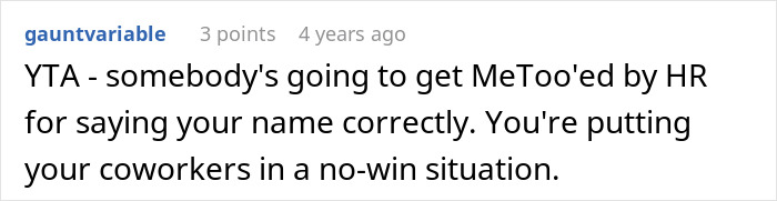 Screenshot of a Reddit comment discussing a man refusing to change his surname for American coworkers. - 37