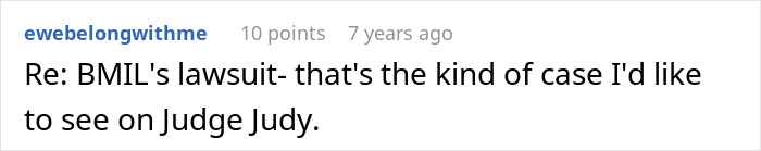 Comment about BMIL's lawsuit shared on a forum, expressing interest in seeing the case on Judge Judy.