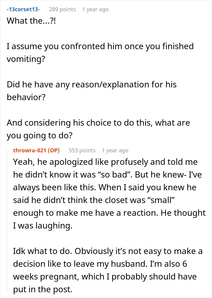 Alt text: Claustrophobic woman upset and vomiting after husband&rsquo;s prank triggers intense physical reaction and emotional distress.