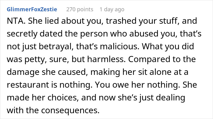 Reddit comment discussing giving an ex-best friend a taste of her own medicine after betrayal. - 33