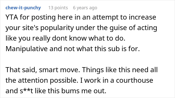 Reddit comment discussing a man's website refusal after being wrongfully jailed and calling out a detective.