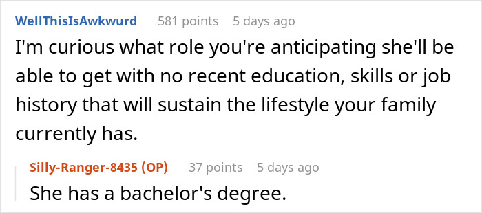 Reddit user questions wife&rsquo;s job prospects as stay-at-home mom for teens with no chores, sparking a lively debate.