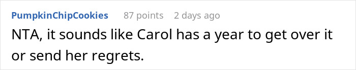 Screenshot of an online discussion about a woman refusing to cancel her daughter&rsquo;s dream wedding venue despite family drama.