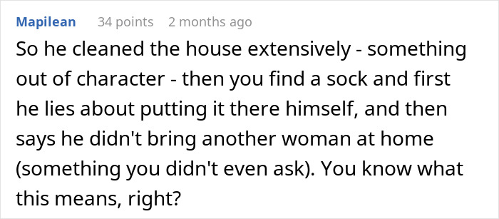 Comment on a post about a woman finding a mysterious sock at home and her boyfriend&rsquo;s surprising reaction.