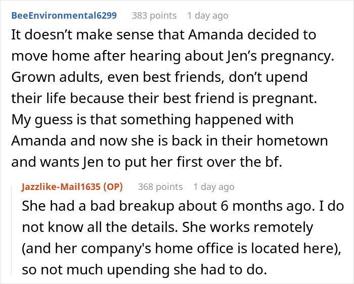 Reddit conversation about a man giving his pregnant girlfriend an ultimatum due to her insecurities affecting their relationship.