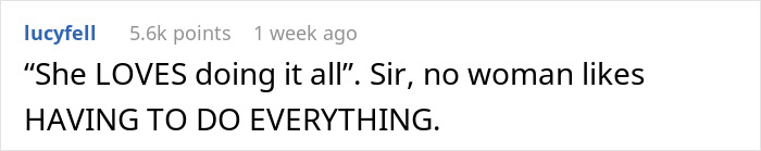 Screenshot of a Reddit comment debating a man who told his wife she couldn&rsquo;t do it without him.