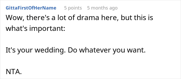 Comment text on a discussion forum about a man scheduling his wedding to avoid his brother-in-law’s nightmare ex. - 37