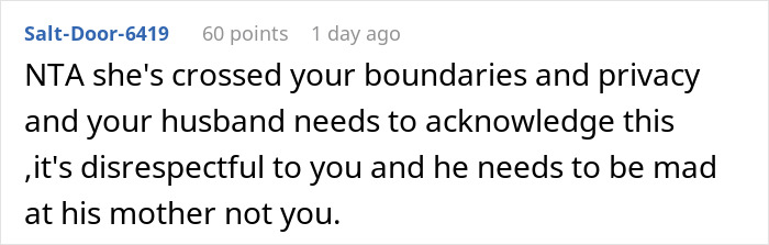 Comment discussing crossed boundaries and privacy issues after mom disables MIL&rsquo;s baby cam access to stop spying.