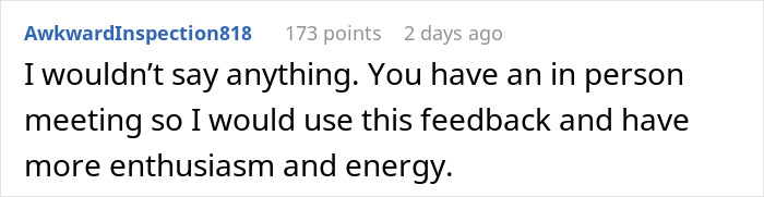 Comment on a screen showing advice for a woman who got a second interview email and an unexpected video file.
